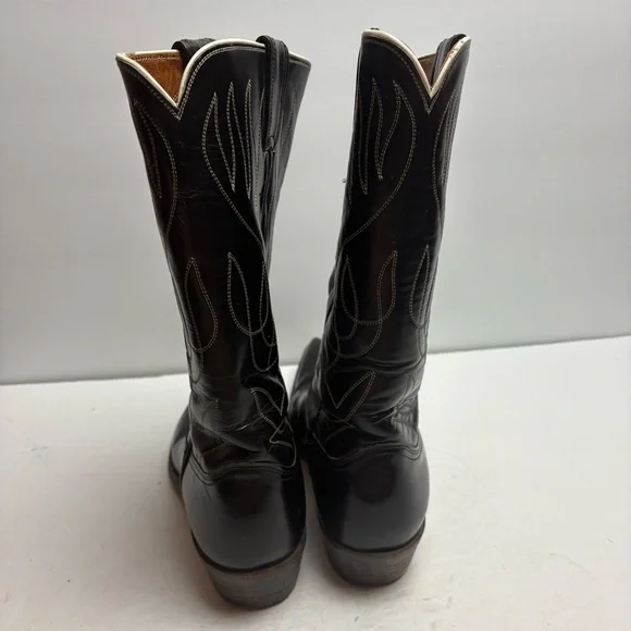 Justin Black Leather Cowboy Boots Embroidered Pointy Toe Snip Mens size 7.5 D